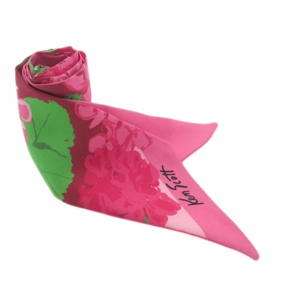 Gucci Silk Pink Floral Print Ken Scott Twilly Neck Bow Scarf